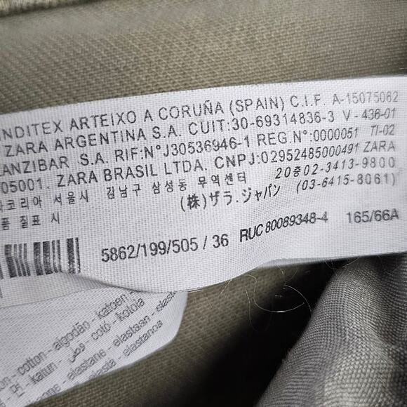 ZARA Women's Military Green Button Fly Hi Rise Jeans Size 4 Straight Ankle Crop - Picture 9 of 10